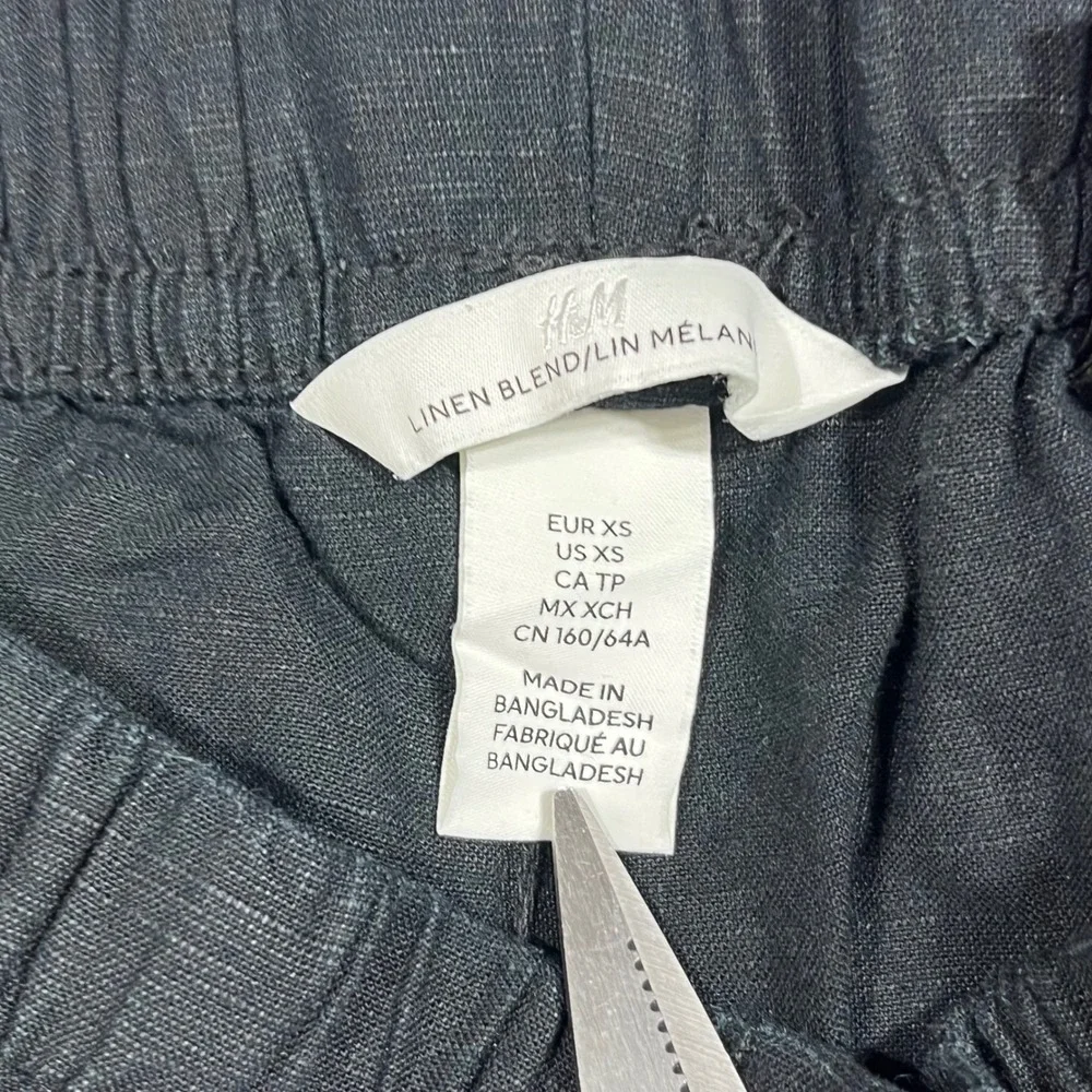 H&M Euro Summer Fisherman Linen Blend Elastic Waist Wide Leg Crop Pants Women XS
